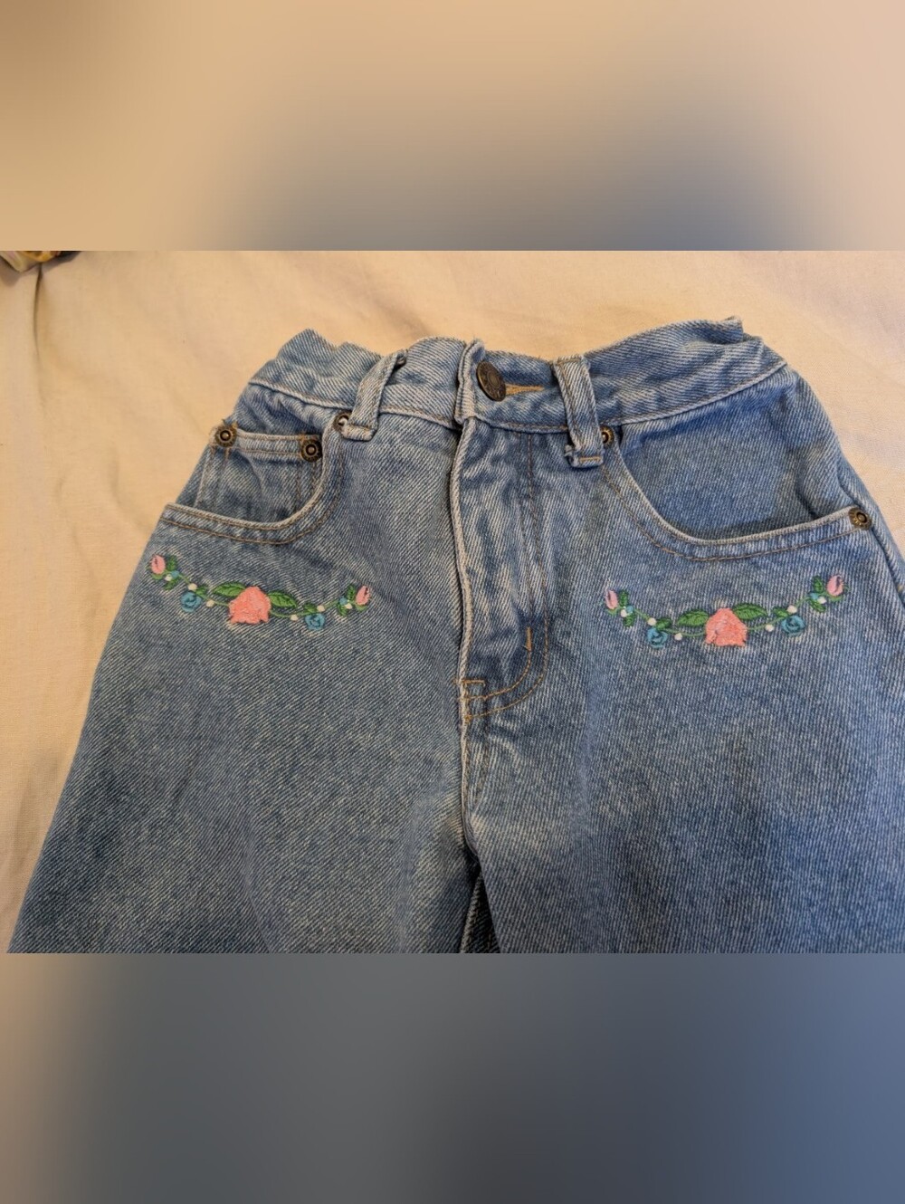 Vintage Nevada Light Wash Embroidered Rose Kid's Jeans 2 T Cotton - Picture 3 of 5
